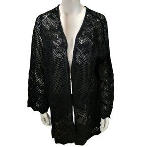 Roaman's Womens 18 to 20 Black Open-Knit Cardigan Sweater
